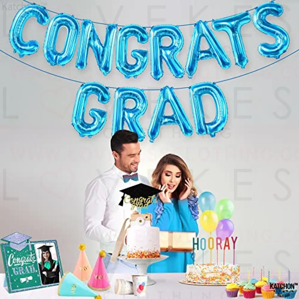 KatchOn, Congrats Grad Balloons Blue - 16 Inch | Congrats Balloons for Graduation Party Decorations 2023 | Congratulations Balloons for Blue Graduation Decorations Class of 2023 | Graduation Balloons