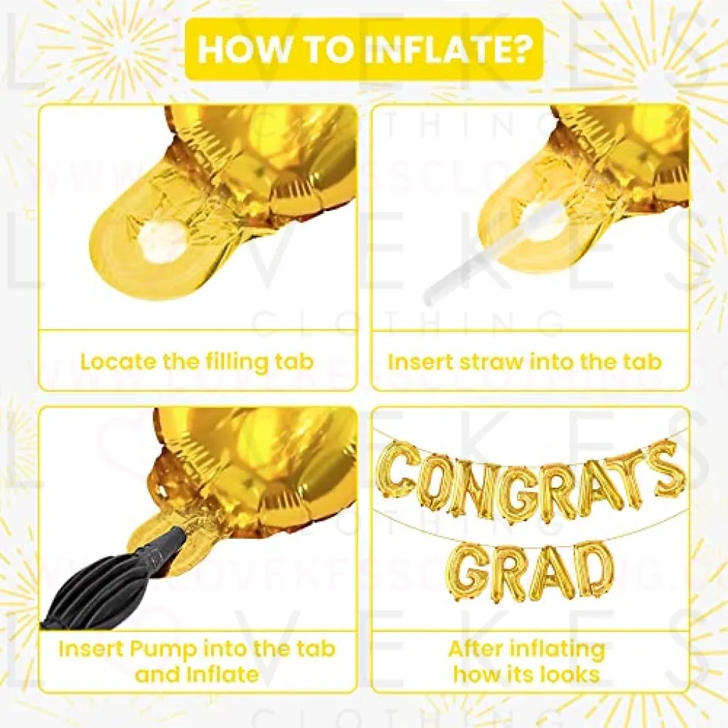 KatchOn, Gold Congrats Grad Balloons - 16 Inch | Congrats Balloons for Graduation Party Decorations 2023 | Congrats Balloon Banner, 2023 Congrats Grad Banner | Graduation Decorations Class of 2023