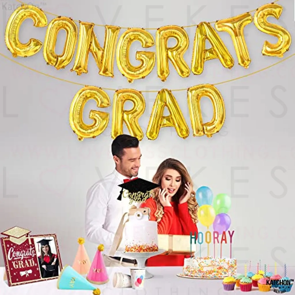 KatchOn, Gold Congrats Grad Balloons - 16 Inch | Congrats Balloons for Graduation Party Decorations 2023 | Congrats Balloon Banner, 2023 Congrats Grad Banner | Graduation Decorations Class of 2023