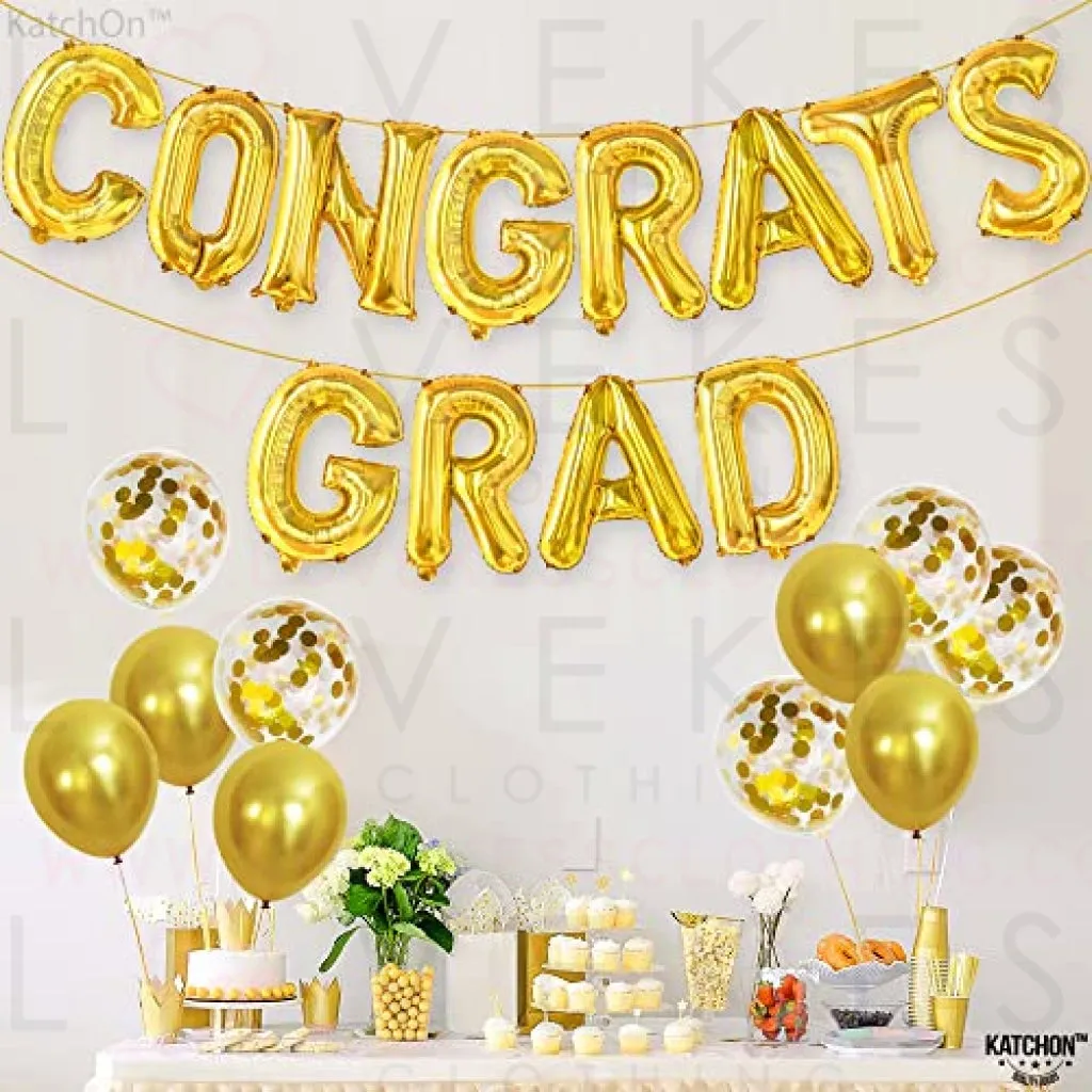 KatchOn, Gold Congrats Grad Balloons - 16 Inch | Congrats Balloons for Graduation Party Decorations 2023 | Congrats Balloon Banner, 2023 Congrats Grad Banner | Graduation Decorations Class of 2023