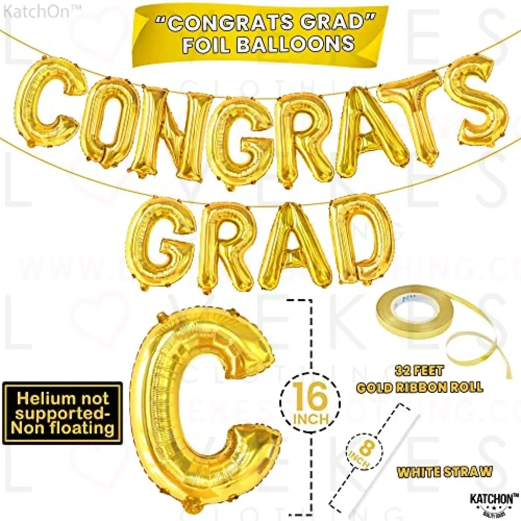 KatchOn, Gold Congrats Grad Balloons - 16 Inch | Congrats Balloons for Graduation Party Decorations 2023 | Congrats Balloon Banner, 2023 Congrats Grad Banner | Graduation Decorations Class of 2023