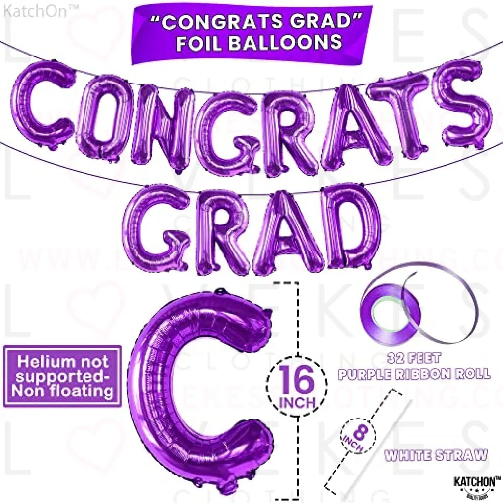 KatchOn, Purple Congrats Grad Balloons Banner  - Big, 16 Inch | Graduation Balloons | Congratulations Balloons for Lavender Graduation Decorations Class of 2023 Purple | Congrats Balloons Banner