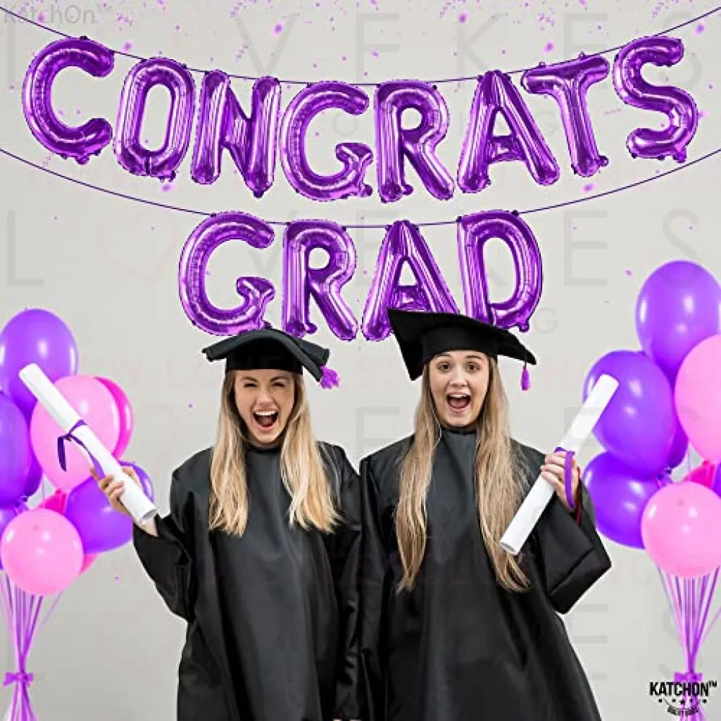 KatchOn, Purple Congrats Grad Balloons Banner  - Big, 16 Inch | Graduation Balloons | Congratulations Balloons for Lavender Graduation Decorations Class of 2023 Purple | Congrats Balloons Banner