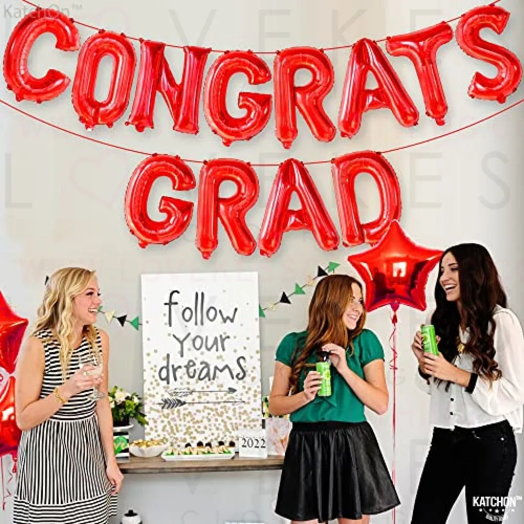 KatchOn, Red Congrats Grad Balloons Banner - 16 Inch, Graduation Balloon Red | Congrats Grad Banner, Graduation Decorations Class of 2023 | Congrats Balloon Banner | Graduation Party Decorations 2023