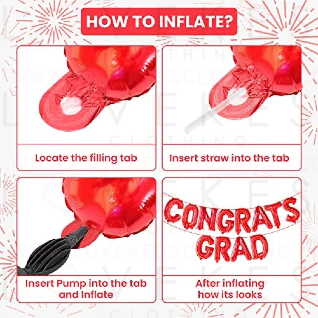 KatchOn, Red Congrats Grad Balloons Banner - 16 Inch, Graduation Balloon Red | Congrats Grad Banner, Graduation Decorations Class of 2023 | Congrats Balloon Banner | Graduation Party Decorations 2023