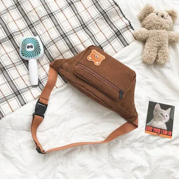 Kawaii Bear Corduroy Crossbody Plush Backpack - Kawaii Bag