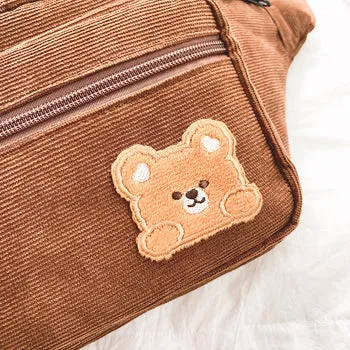 Kawaii Bear Corduroy Crossbody Plush Backpack - Kawaii Bag