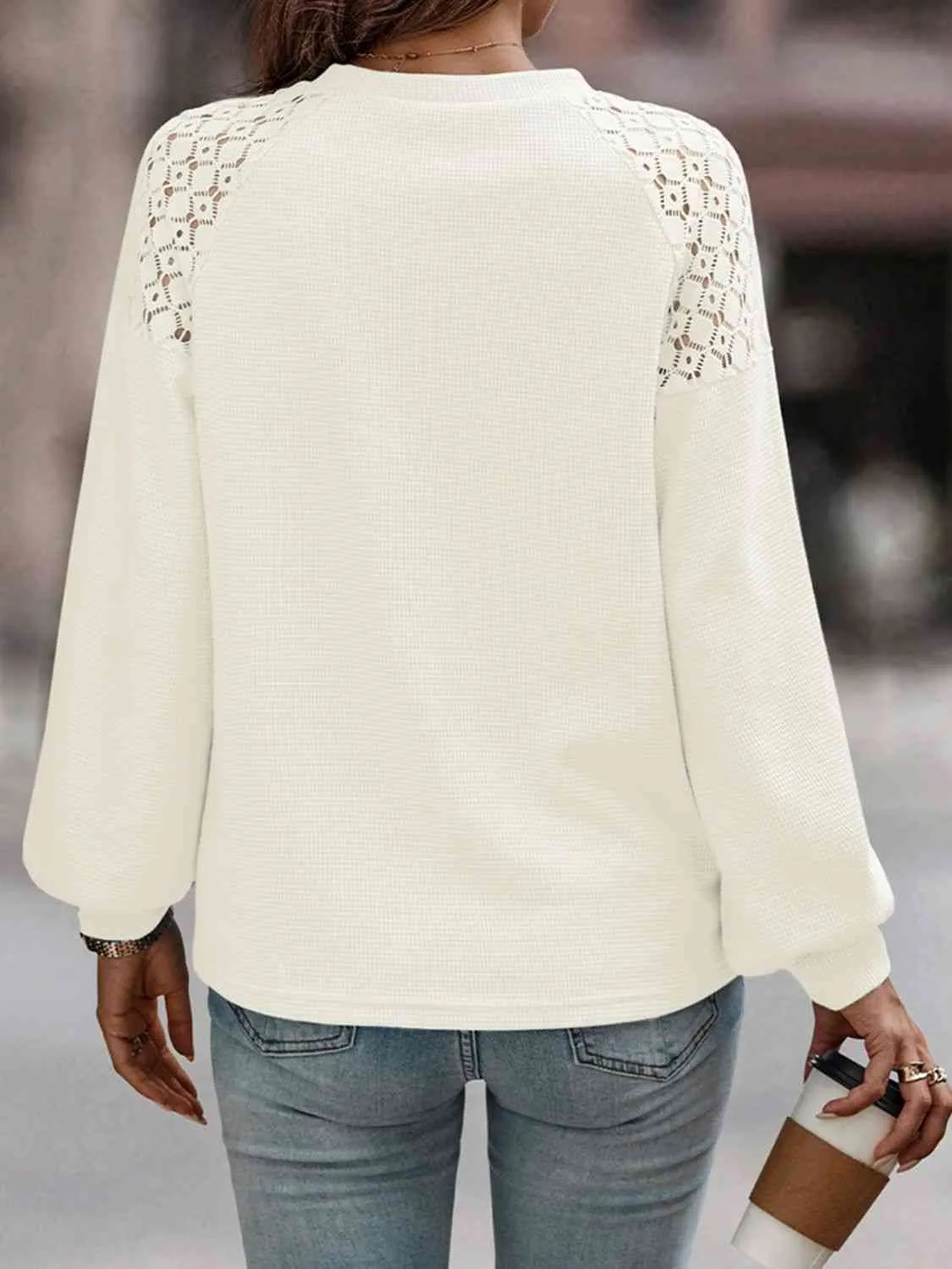 Lantern Sleeve Round Neck Blouse