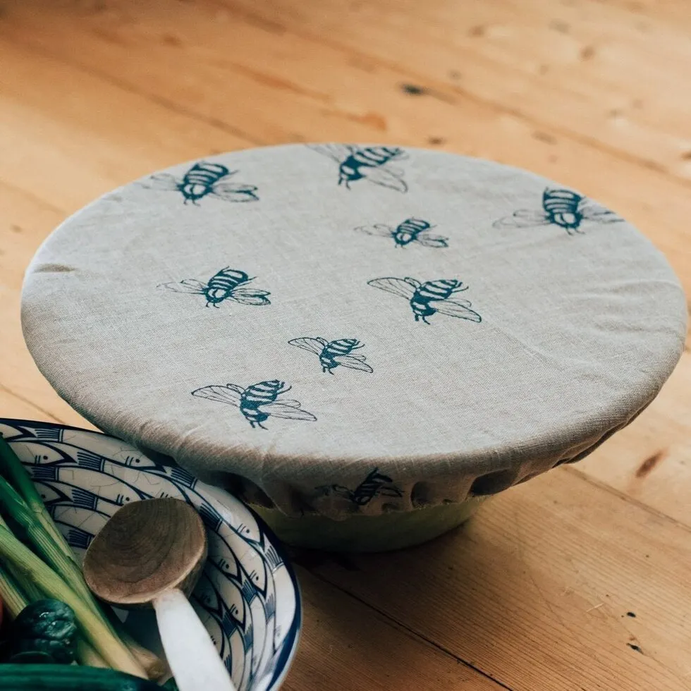 Large Reusable Linen Food Cover - Honey Bee Design