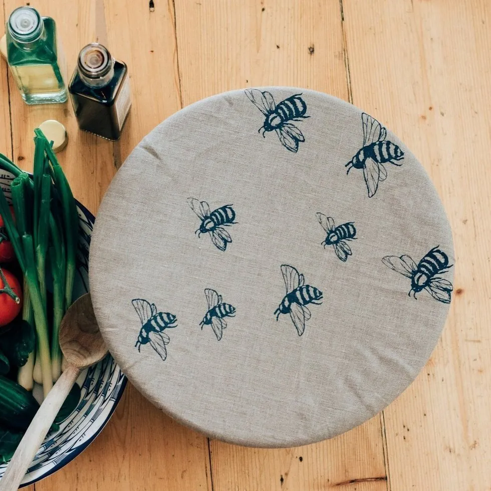 Large Reusable Linen Food Cover - Honey Bee Design