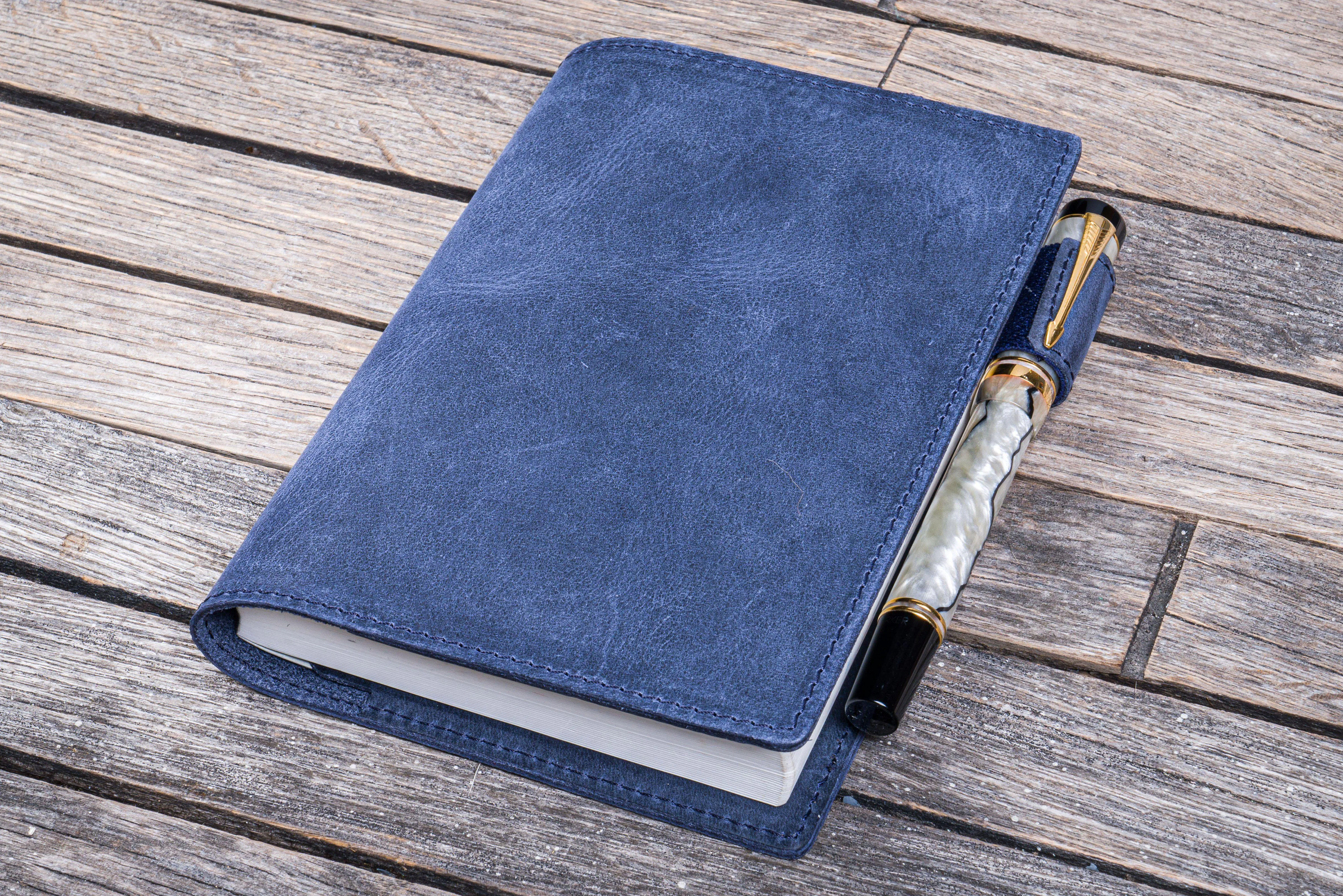 Leather Slim A6 Notebook / Planner Cover - Crazy Horse Navy Blue