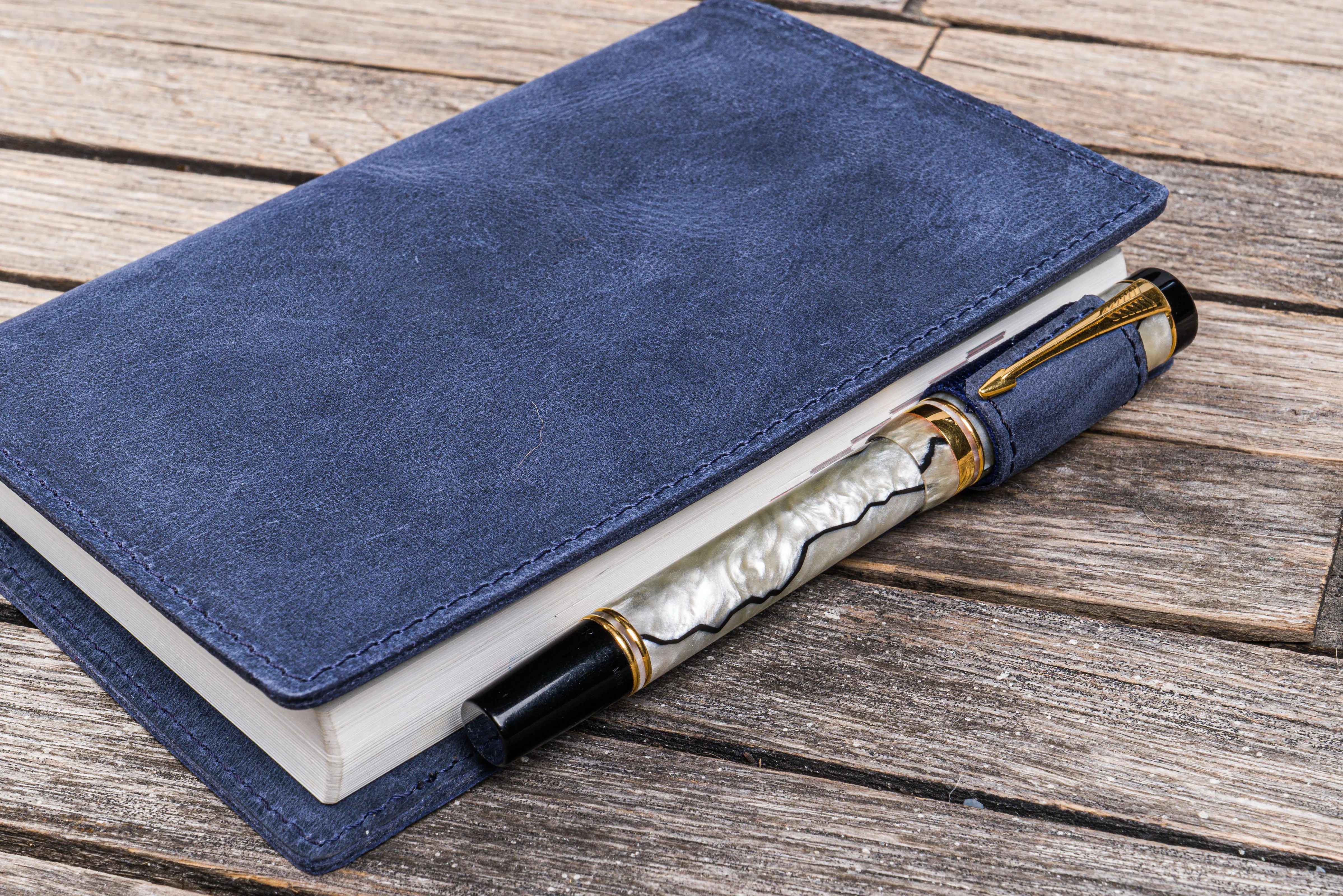 Leather Slim A6 Notebook / Planner Cover - Crazy Horse Navy Blue