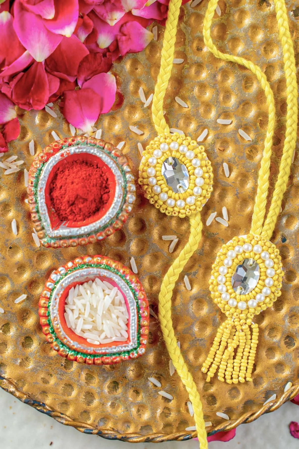 Lemon Luster Embroidered Rakhi and Lumba Set of 2