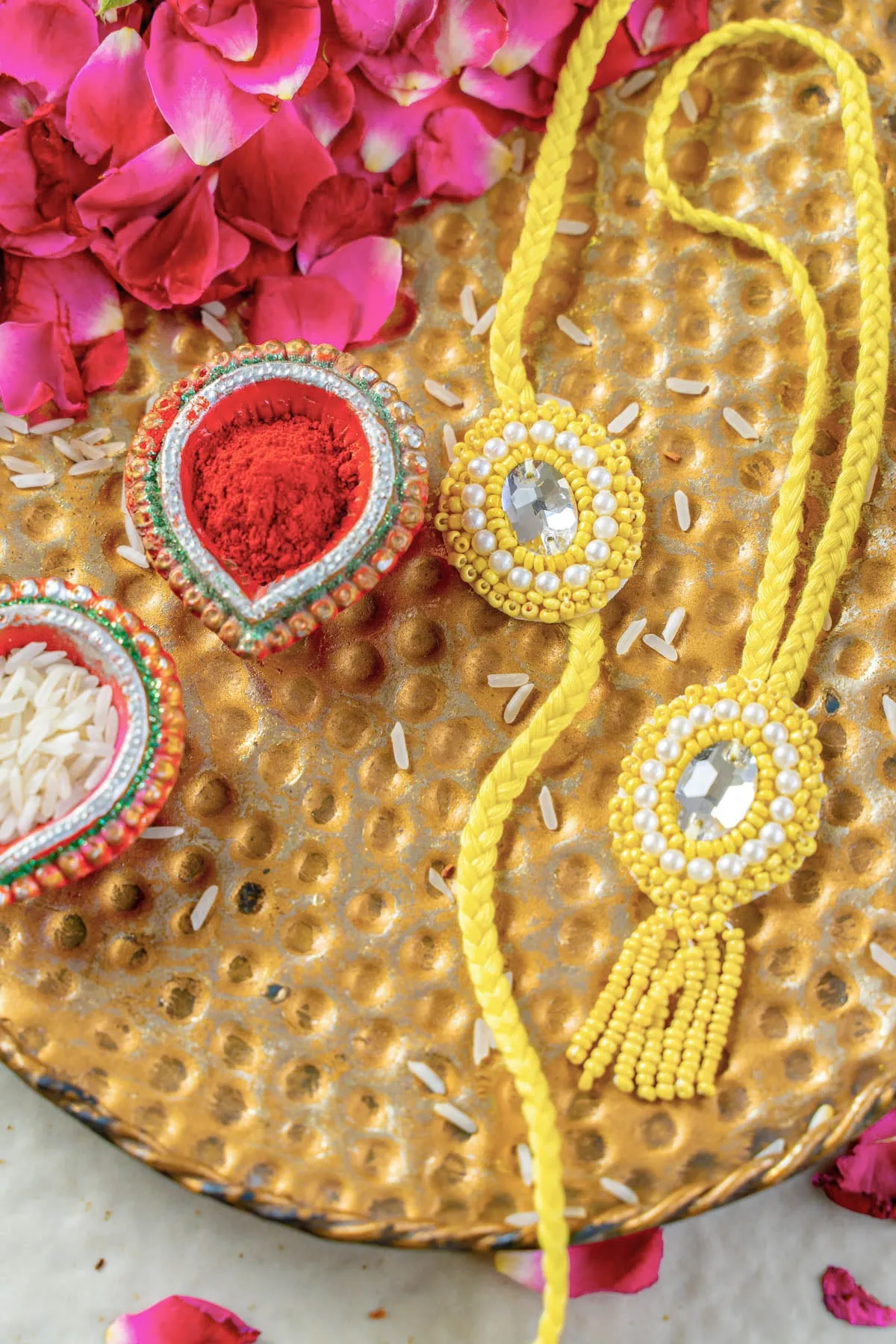 Lemon Luster Embroidered Rakhi and Lumba Set of 2