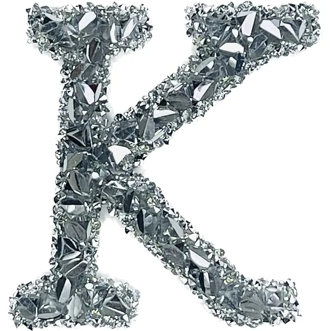 Letter K White Sparkling Rhinestone Patch