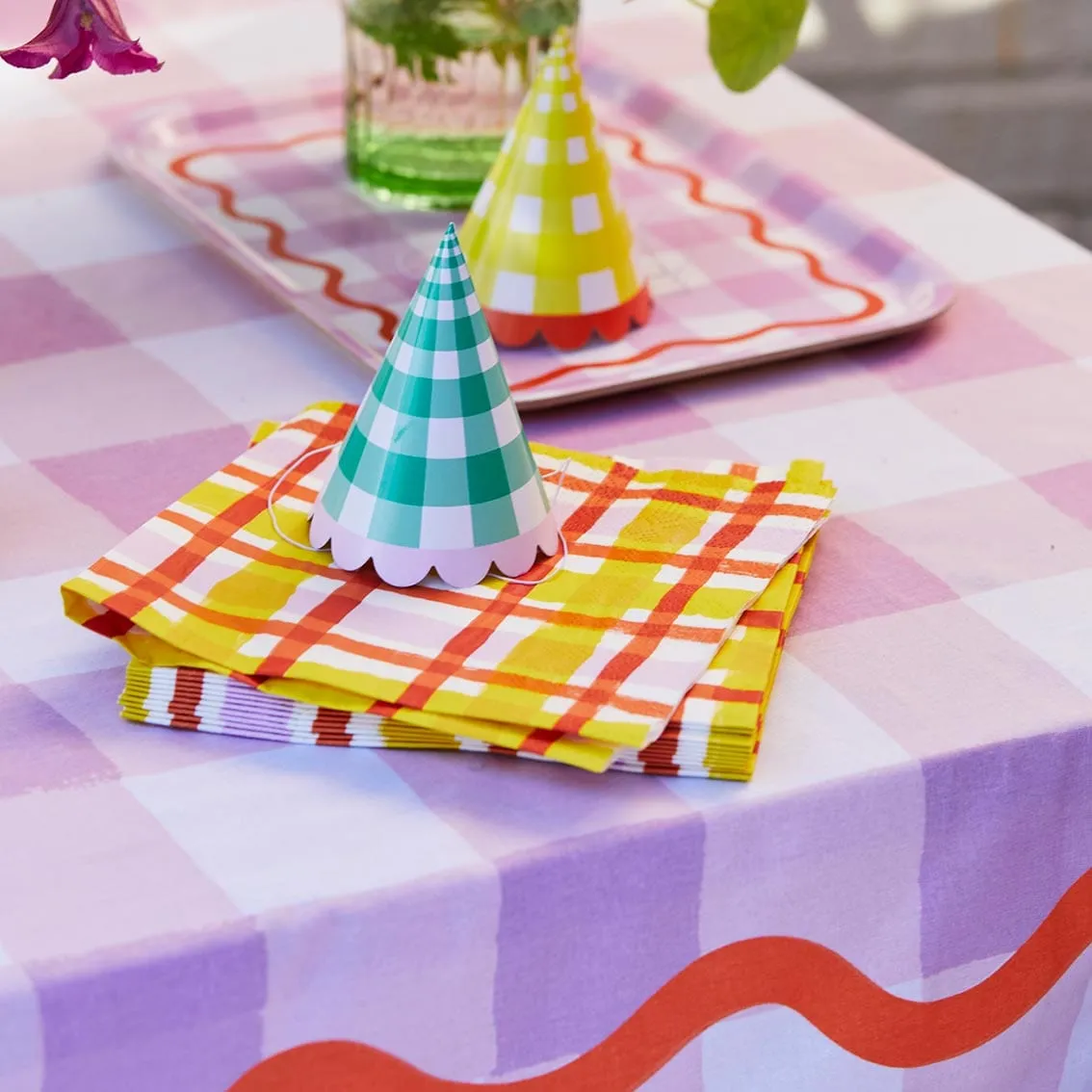 Lilac Gingham Reusable Cotton Tablecloth