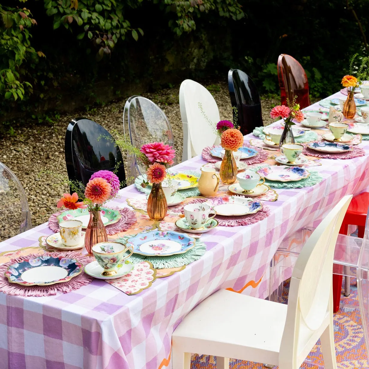 Lilac Gingham Reusable Cotton Tablecloth