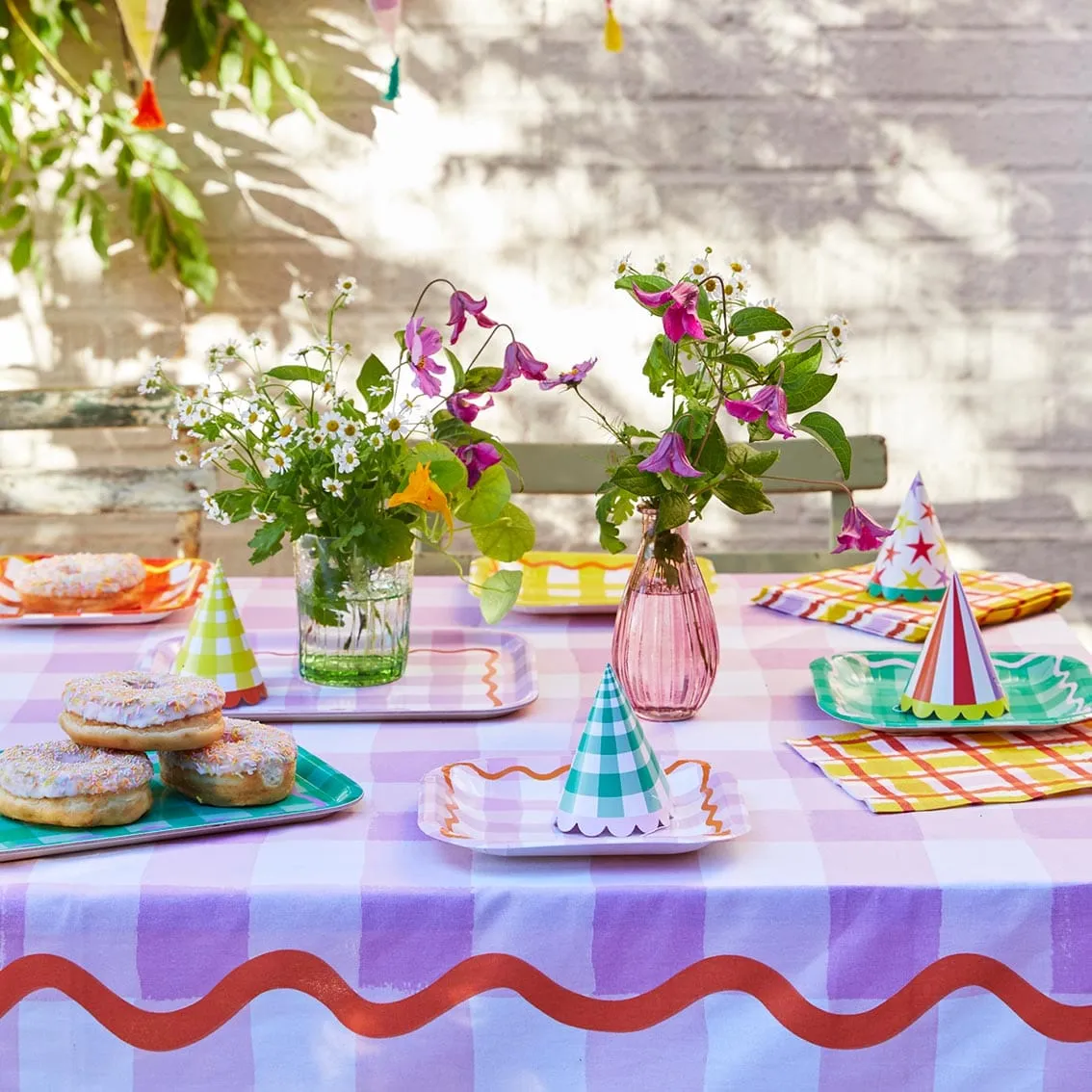 Lilac Gingham Reusable Cotton Tablecloth