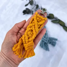 Macramé Helix Handbag Charm Keyring - Mustard