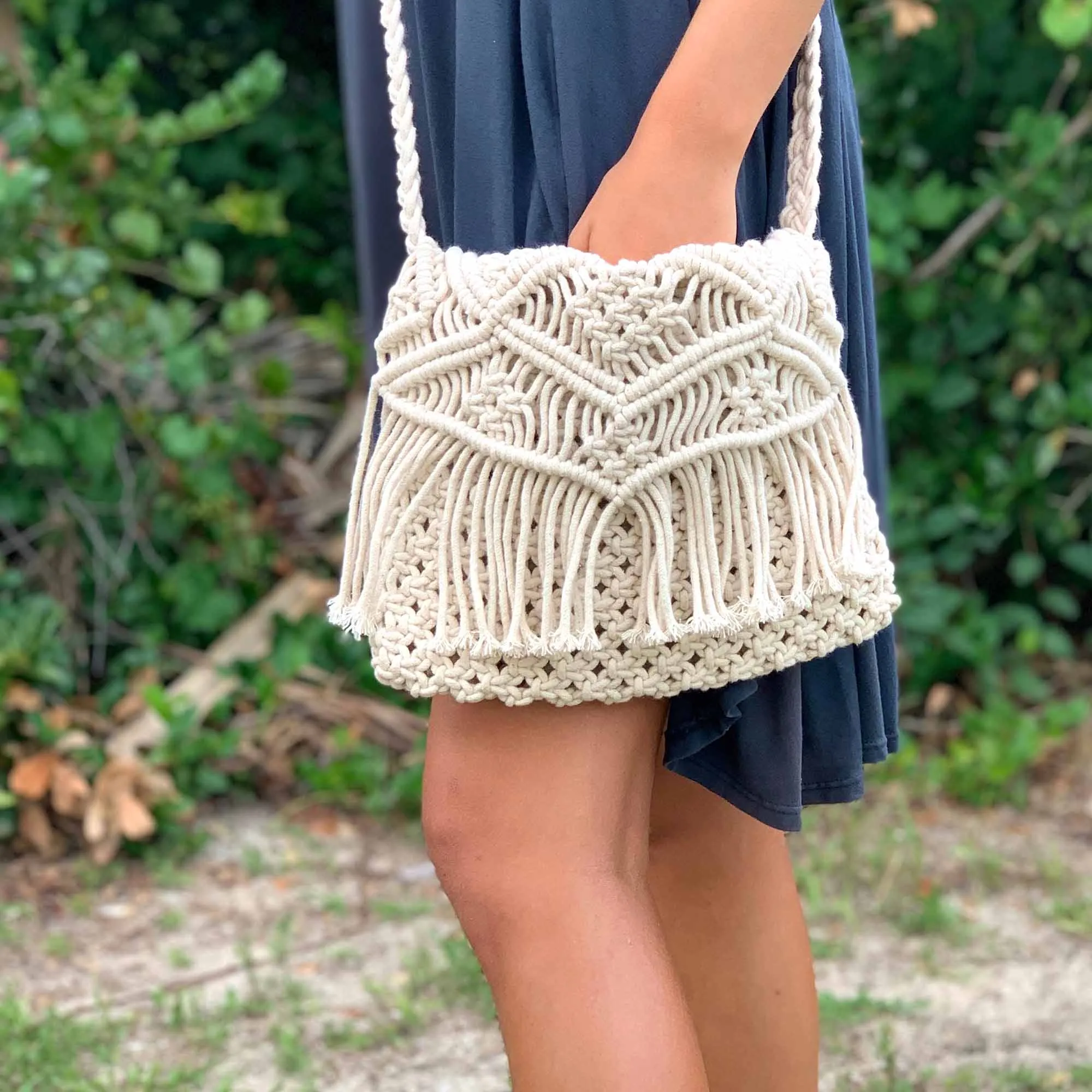 Macrame Shoulder Bag, Cream