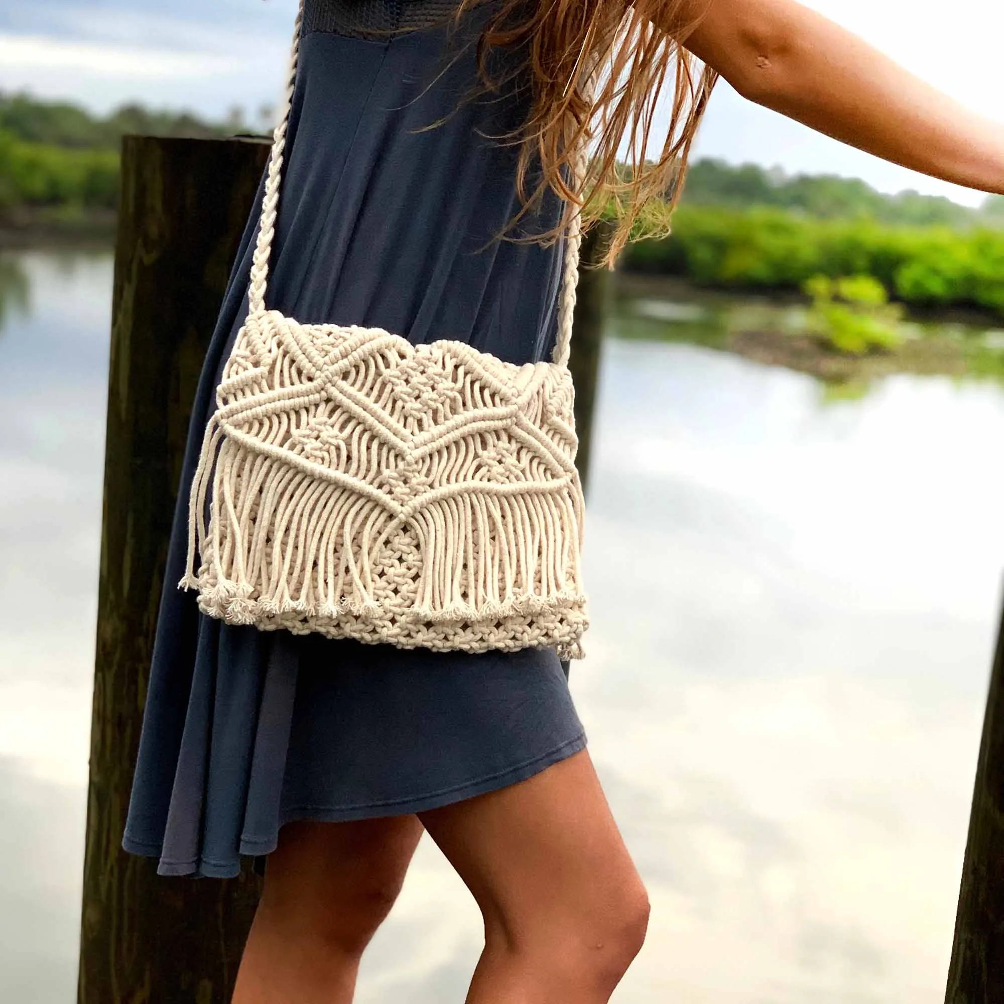 Macrame Shoulder Bag, Cream