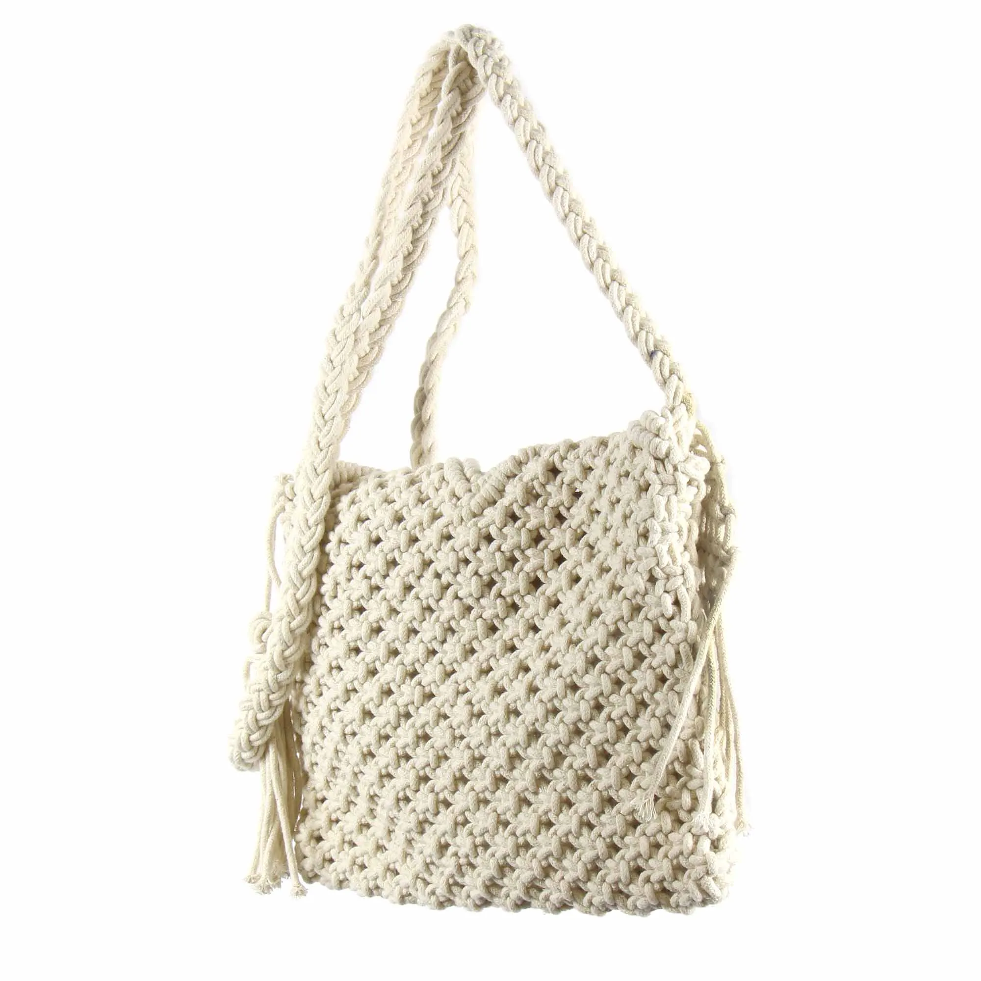 Macrame Shoulder Bag, Cream