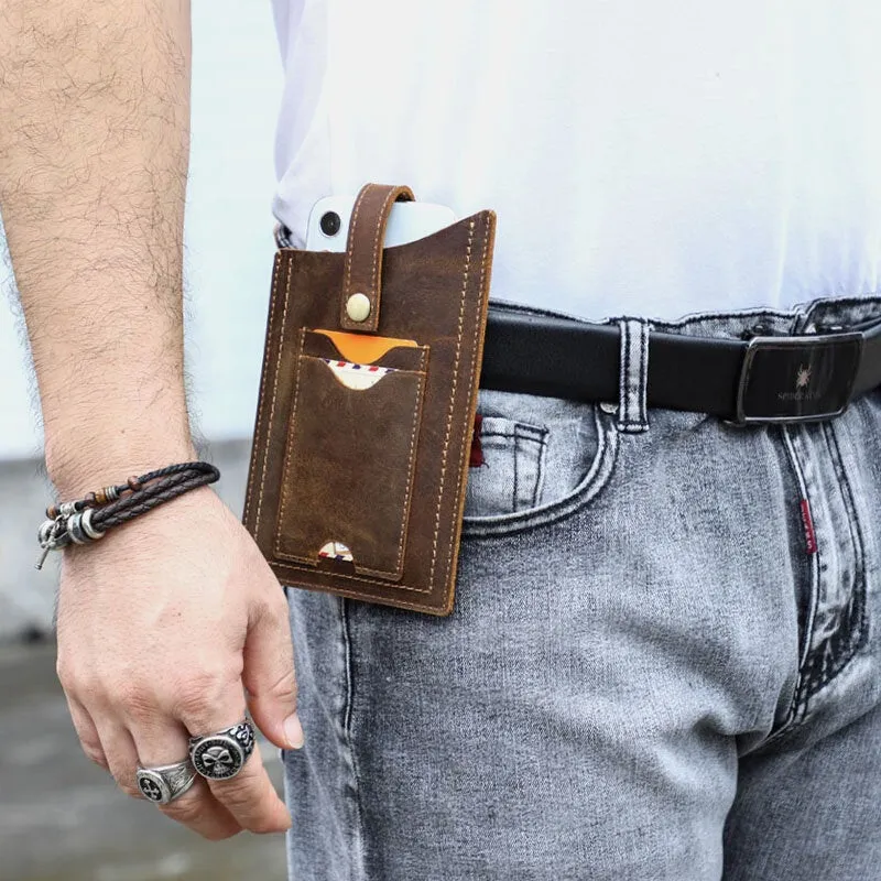 Men Genuine Leather Hasp Design Dual Card Slots Waist Bag Vintage Portable 6.3 Inch Phone Belt