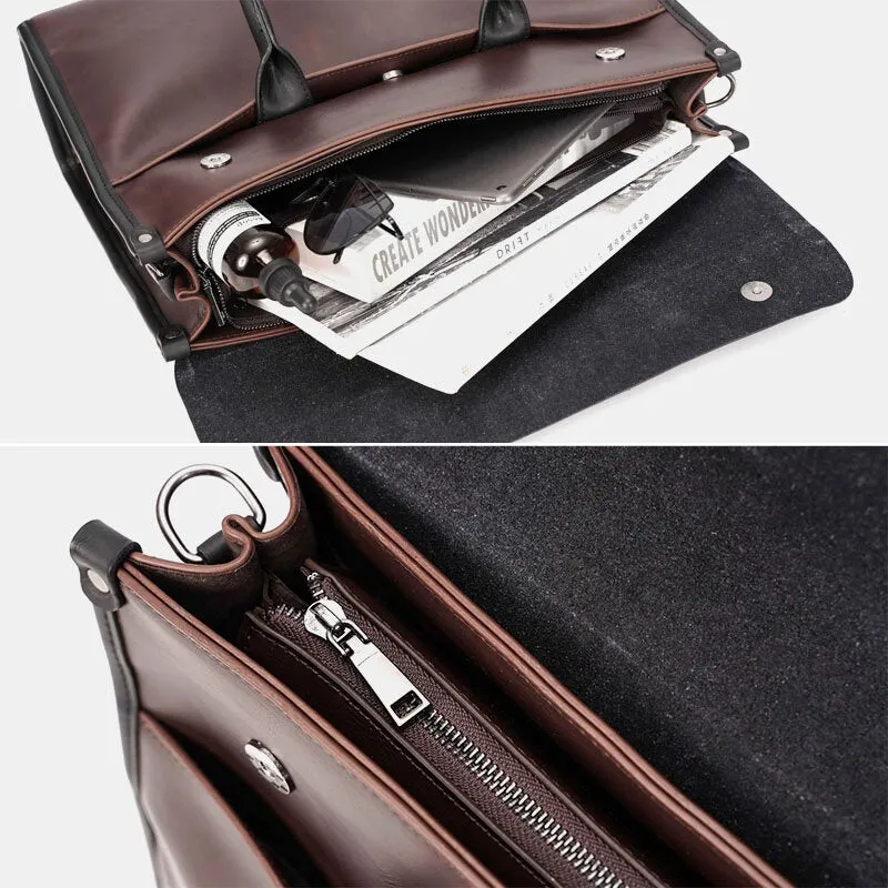 Men PU Leather Horizontal Large Capacity Briefcase 15.6 Inch Laptop Bag Business Travel Shoulder Document Crossbody