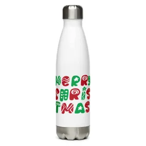 Merry Christmas Typography Stainless Steel Water Bottle