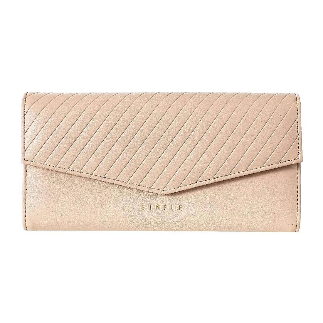 MINISO Three-fold Long Striped Women's Wallet (Light brown)