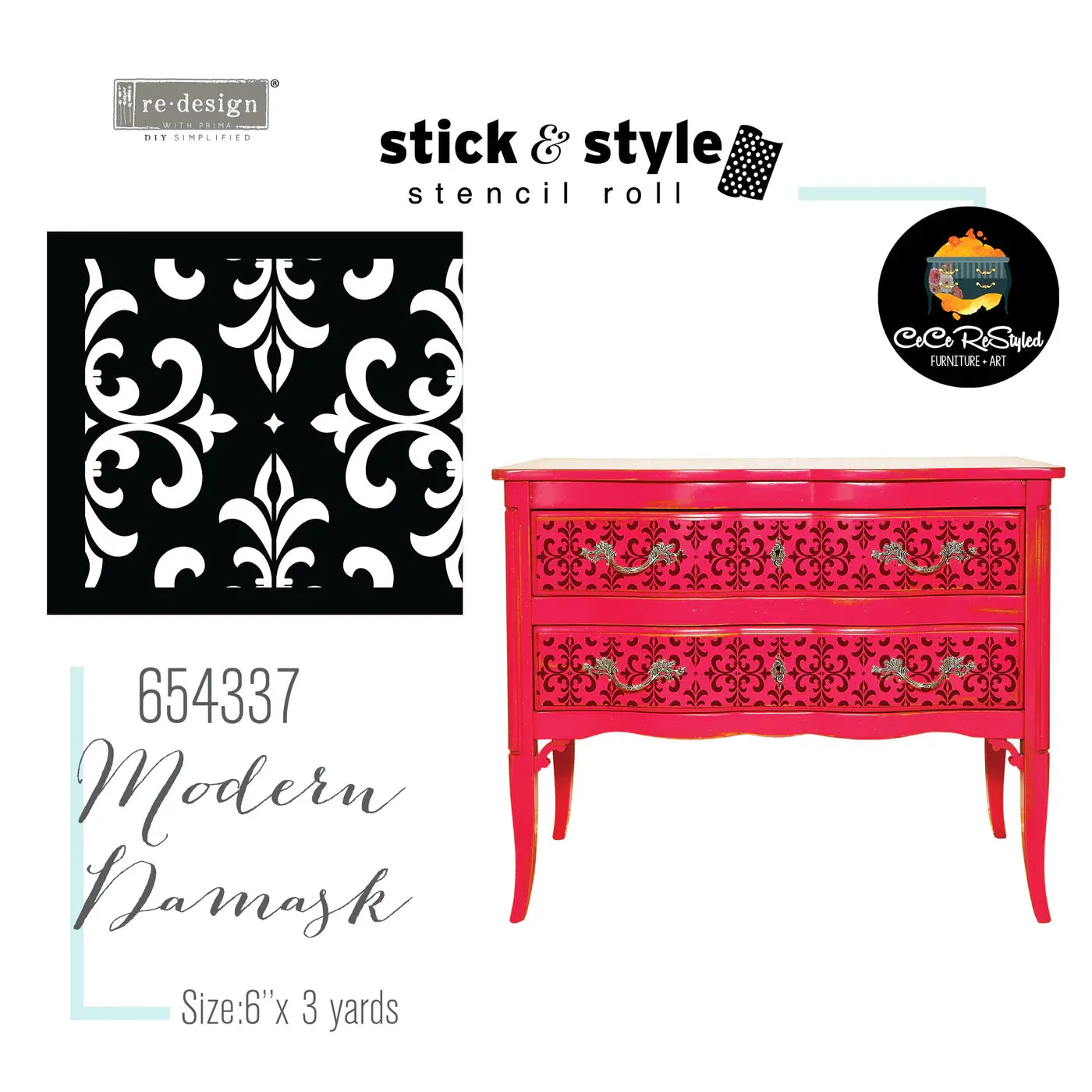 Modern Damask- CC Restyled Stick and Style Stencil