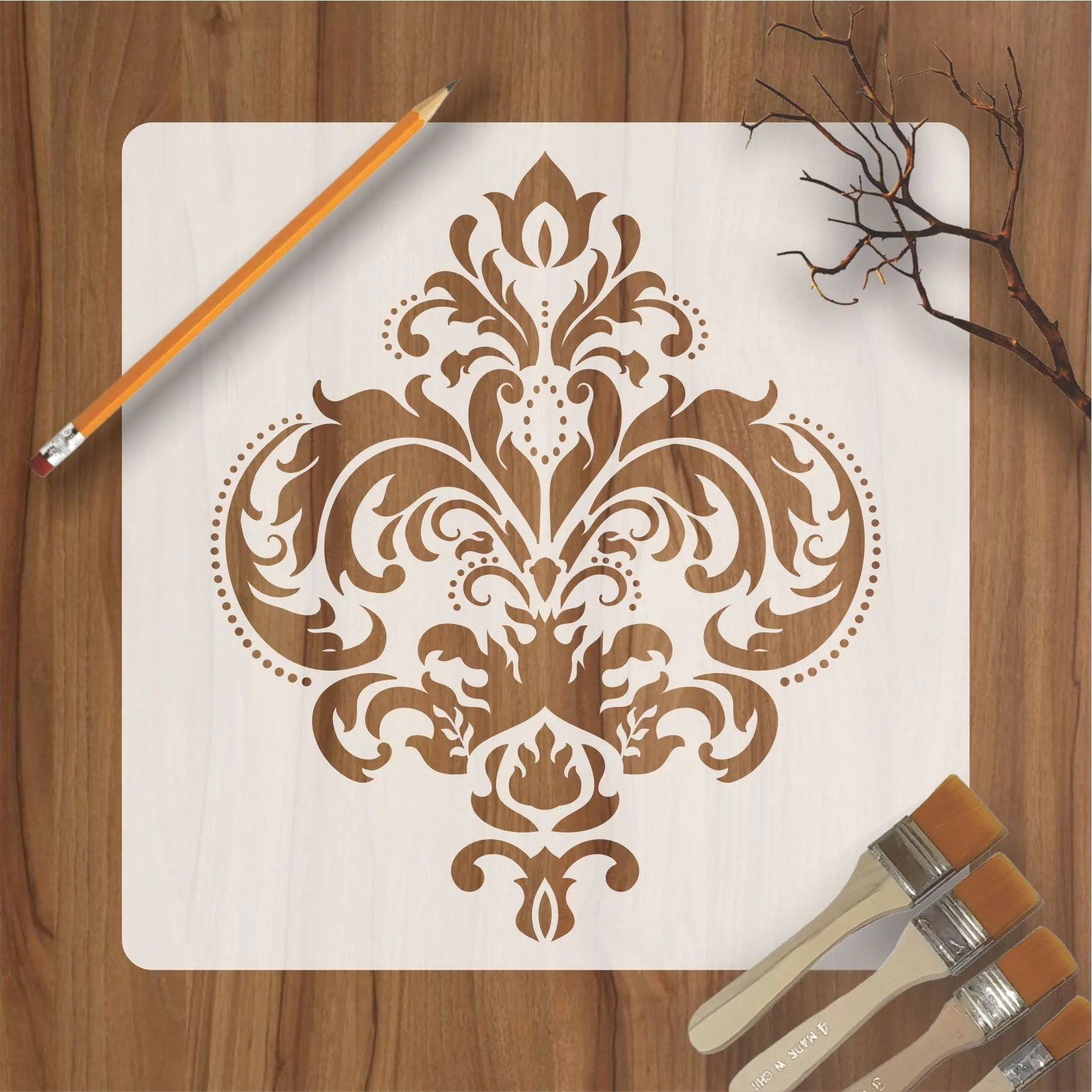 Modern Damask Motif Reusable Stencil for Canvas and wall painting.ID#466