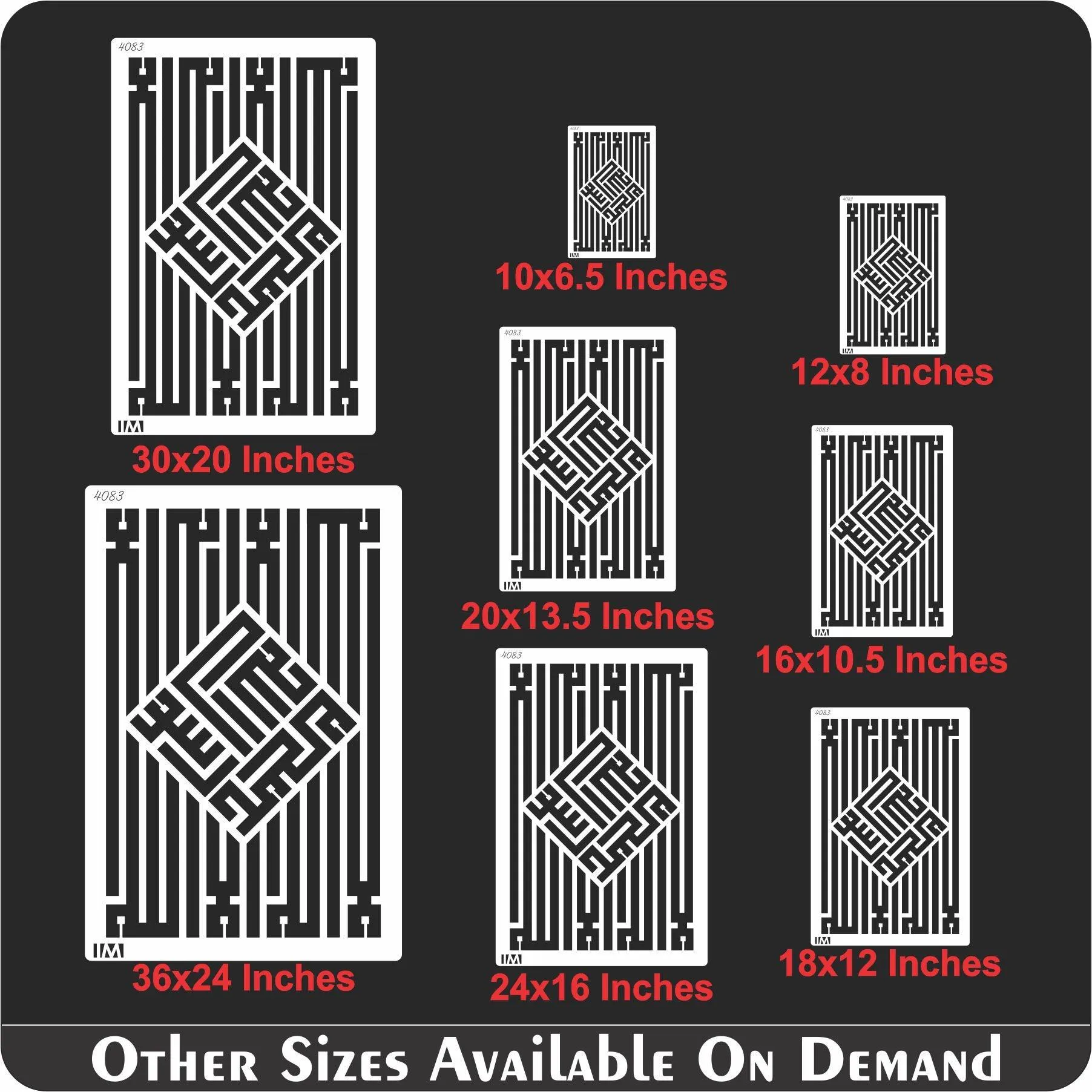 Modern kufic Kalma Calligraphy Islamic Reusable Stencil for Canvas and wall painting.ID#4083