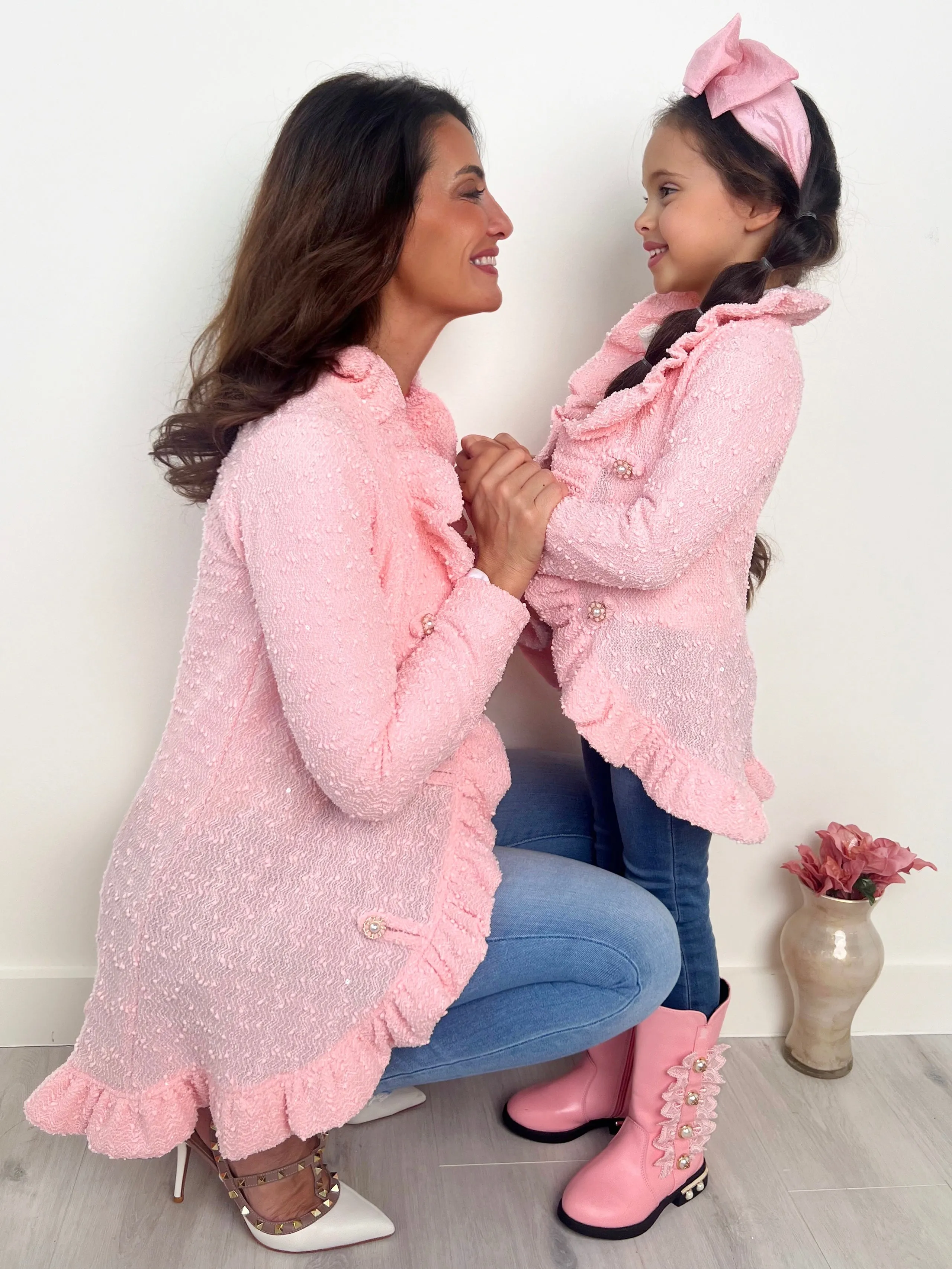 Mommy and Me Classy Duo Pink Blazer Ruffle Cardigan