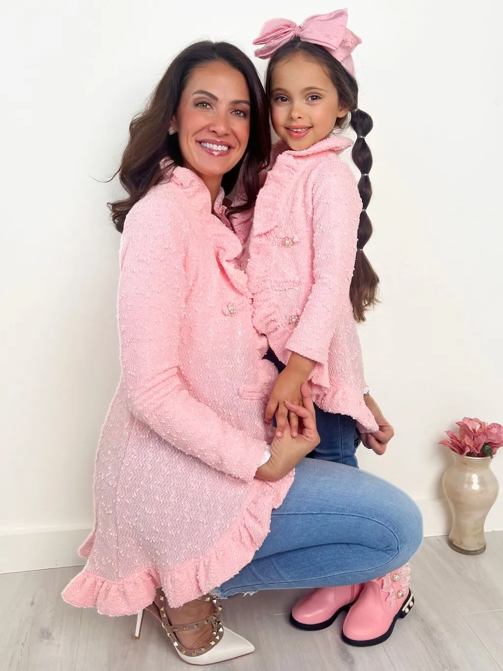 Mommy and Me Classy Duo Pink Blazer Ruffle Cardigan