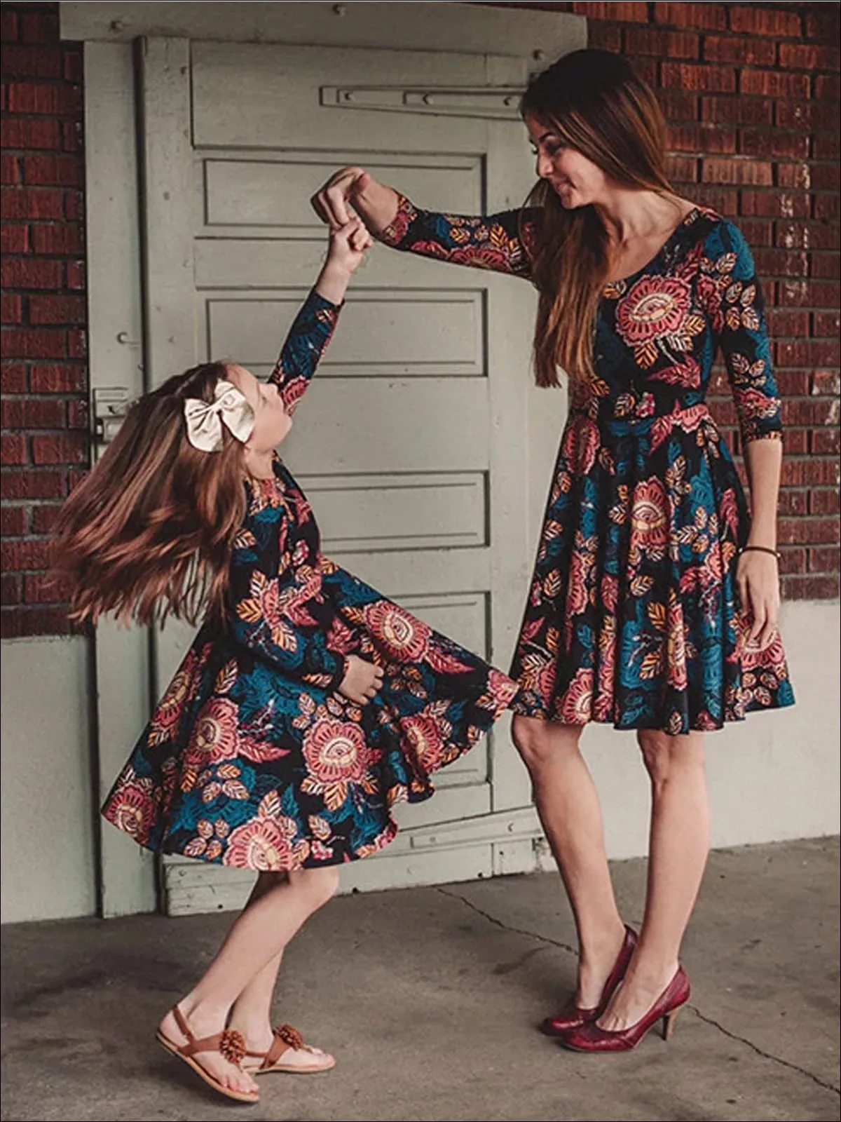 Mommy and Me Fall Casual Floral Print Dress