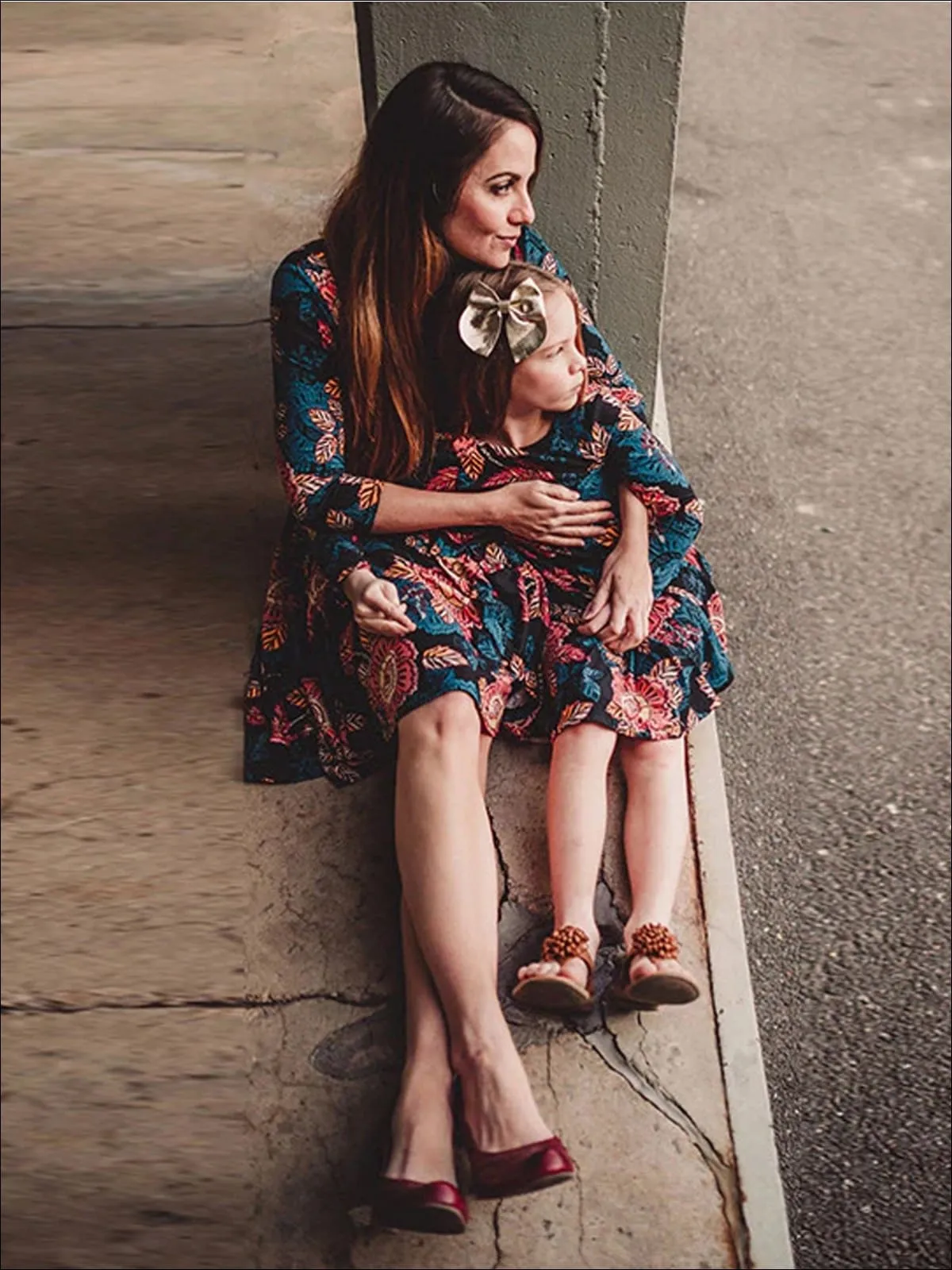 Mommy and Me Fall Casual Floral Print Dress