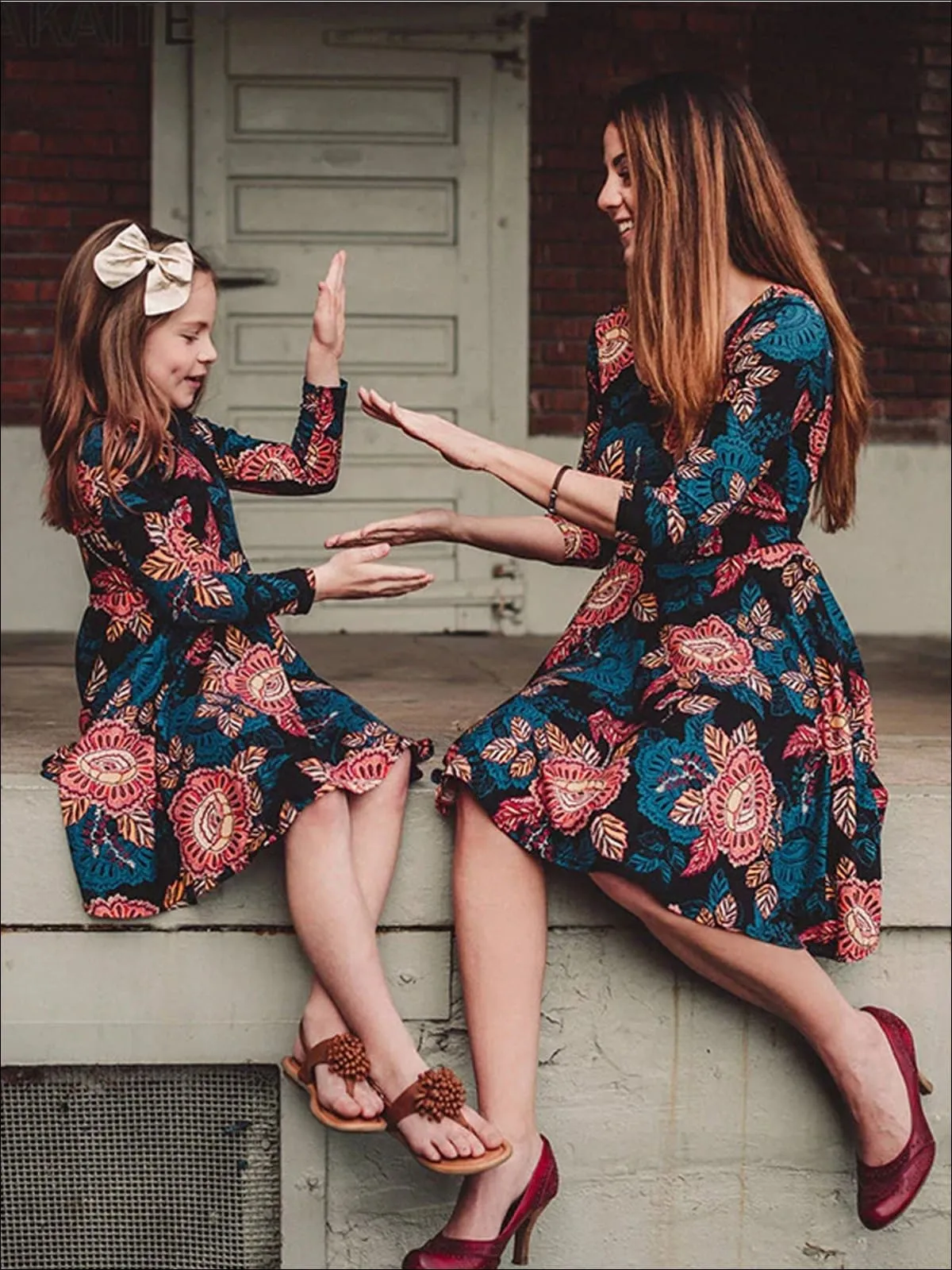 Mommy and Me Fall Casual Floral Print Dress