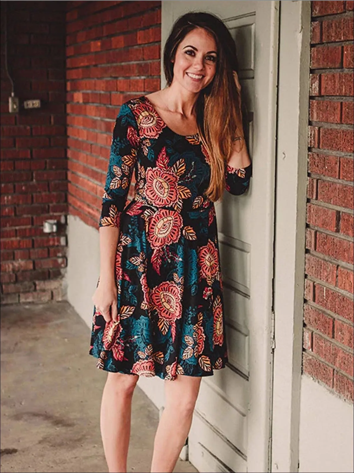 Mommy and Me Fall Casual Floral Print Dress