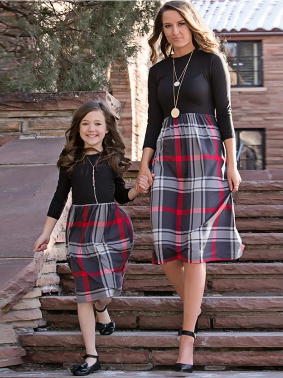 Mommy And Me Fall Long Sleeve Plaid Dress