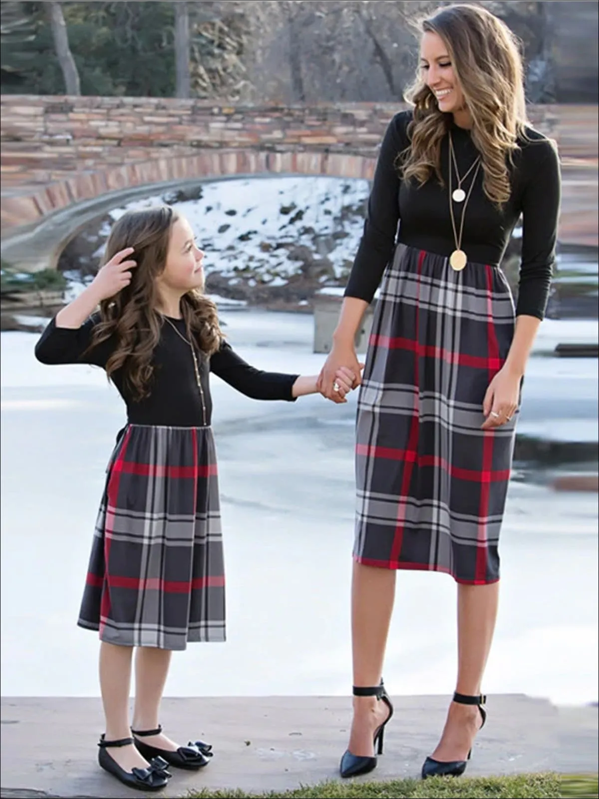 Mommy And Me Fall Long Sleeve Plaid Dress