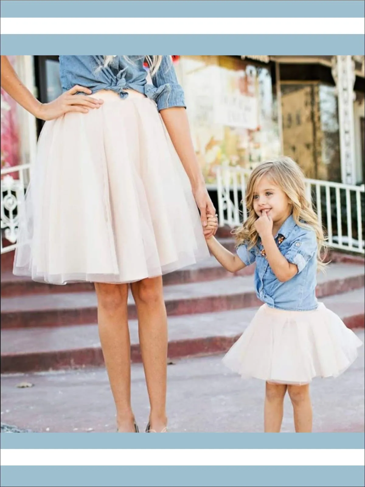 Mommy And Me Matching Long Sleeve Denim Tutu Skirt Set