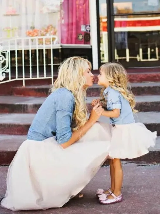 Mommy And Me Matching Long Sleeve Denim Tutu Skirt Set