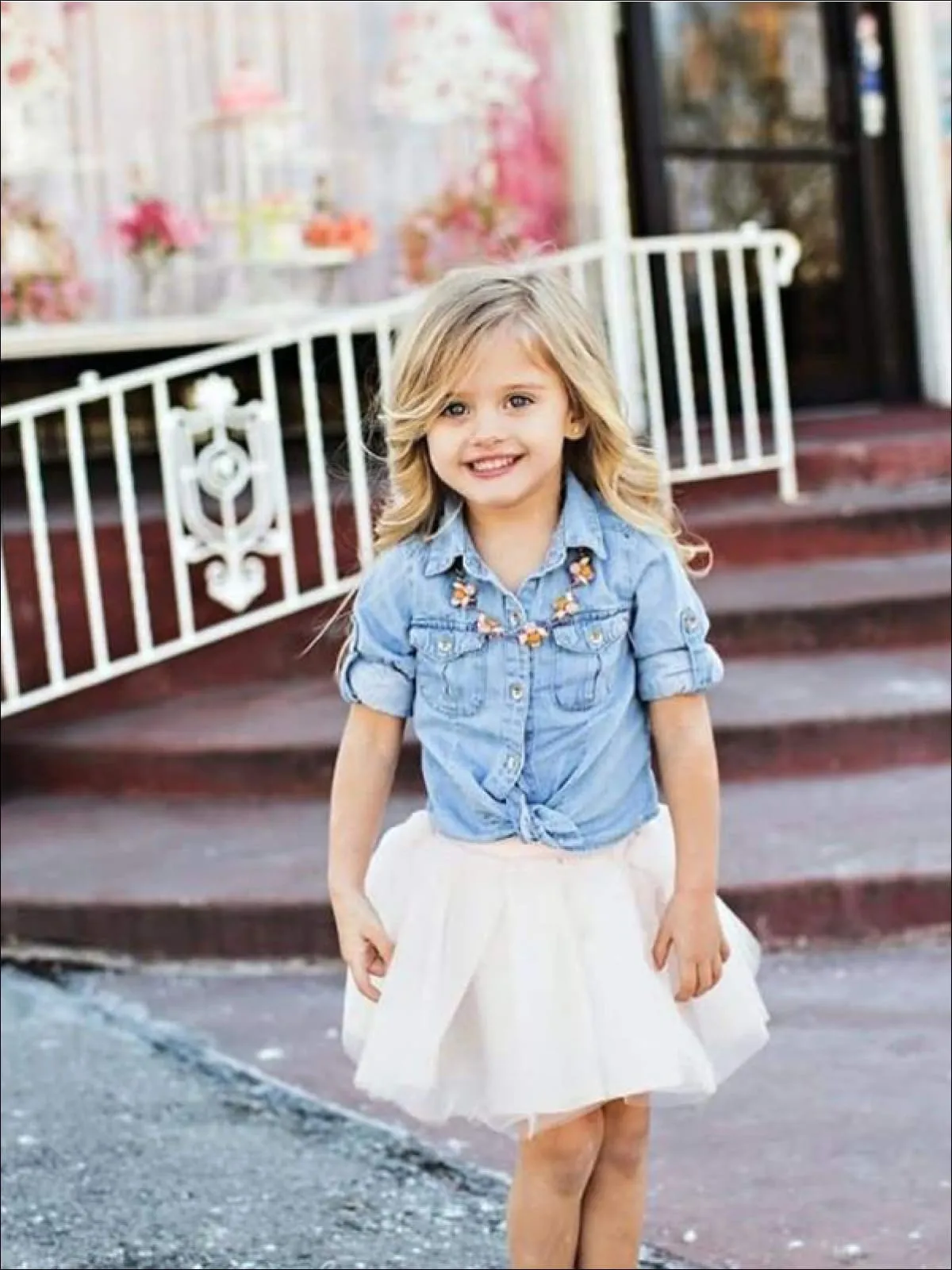 Mommy And Me Matching Long Sleeve Denim Tutu Skirt Set