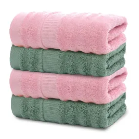 Mush 100% Bamboo 600 GSM Bath Towel |Ultra Soft, Absorbent & Quick Dry Towel for Bath |Towel Set of 4| Solid | Couple Towel Set |Olive Green & Pink| 29 x 59 Inches