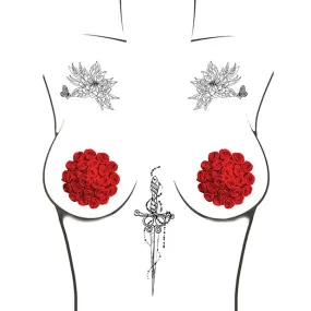 Neva Nude - Burlesque First Impression Roses Reusable Silicone Pasties Nipple Covers O/S (Red)