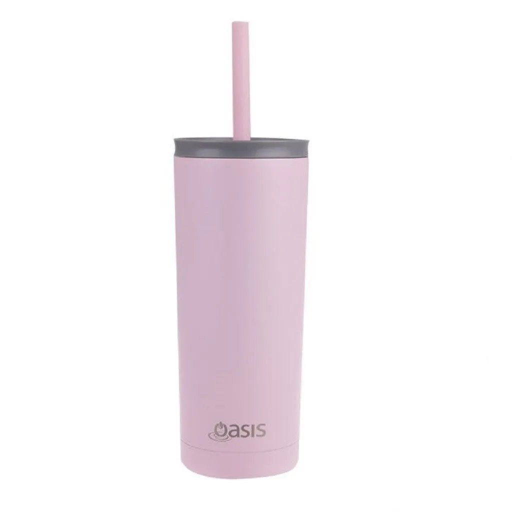 Oasis Super Sipper Insulated Tumbler W/Silicone Straw 600ml - Carnation