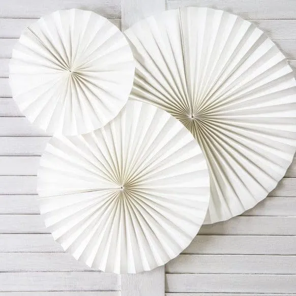 Off White Party Fans Decorations x 3