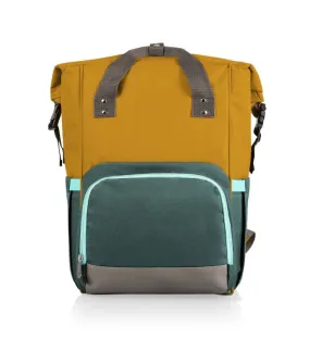 On The Go Roll-Top Cooler Backpack, (Mustard Yellow with Gray & Blue Accents)