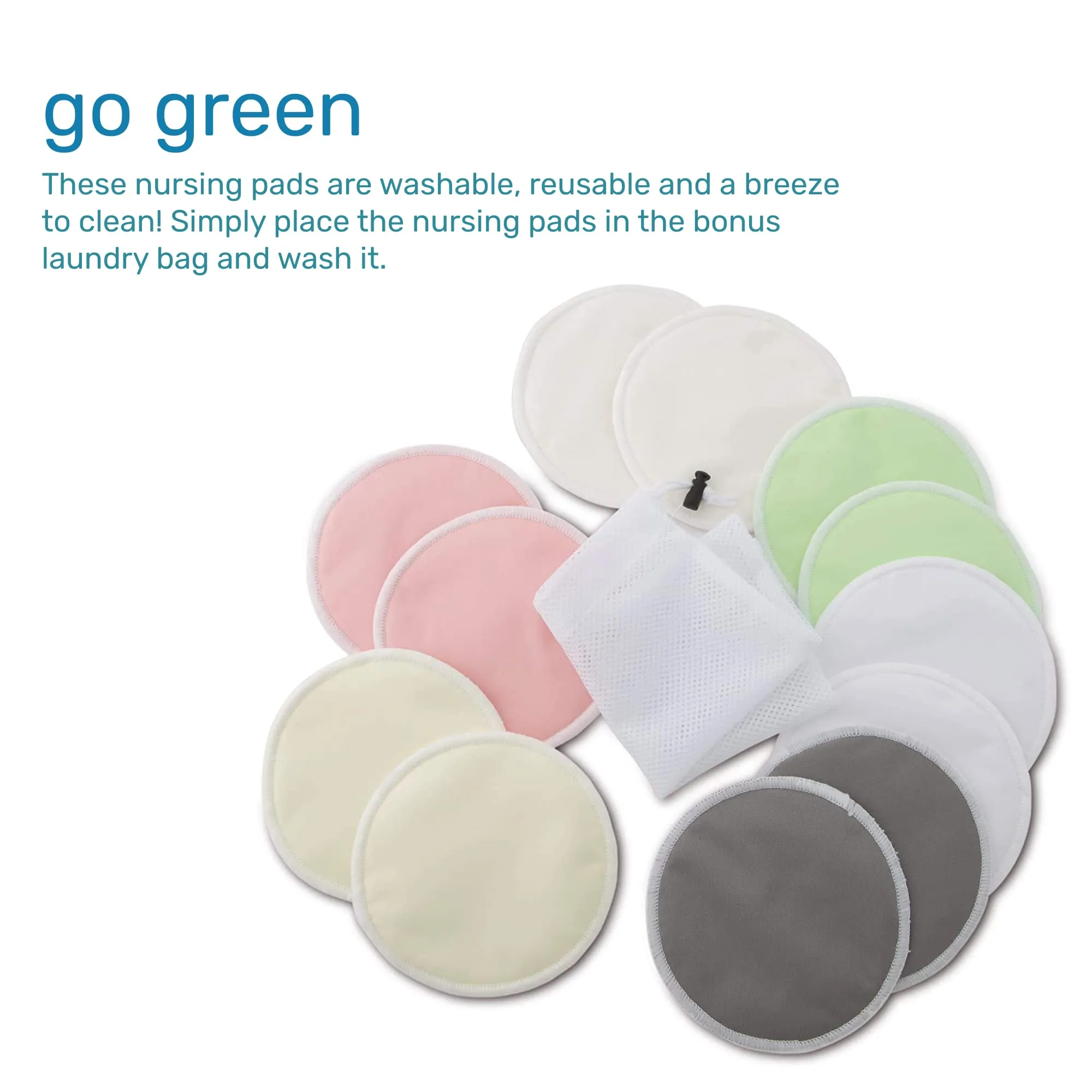 Organic Bamboo Breastfeeding Pads (12 Pack) With Laundry Bag - Reusable Nipple Pads Are